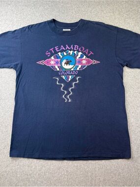 Vintage ONEITA Power-T Steamboat Colorado T-Shirt L 90s Ski Resort Tee